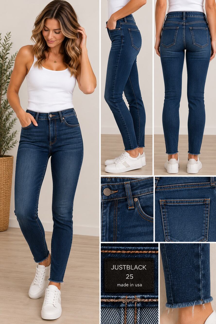 Just Black Denim JBD Dark Wash Skinny Jeans Size 25 Raw Hem Stretch